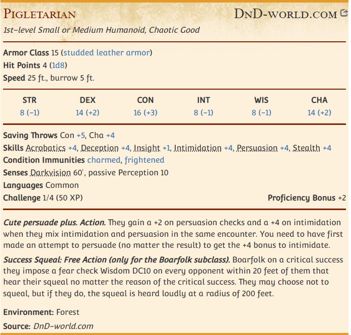 pigletarians monster block