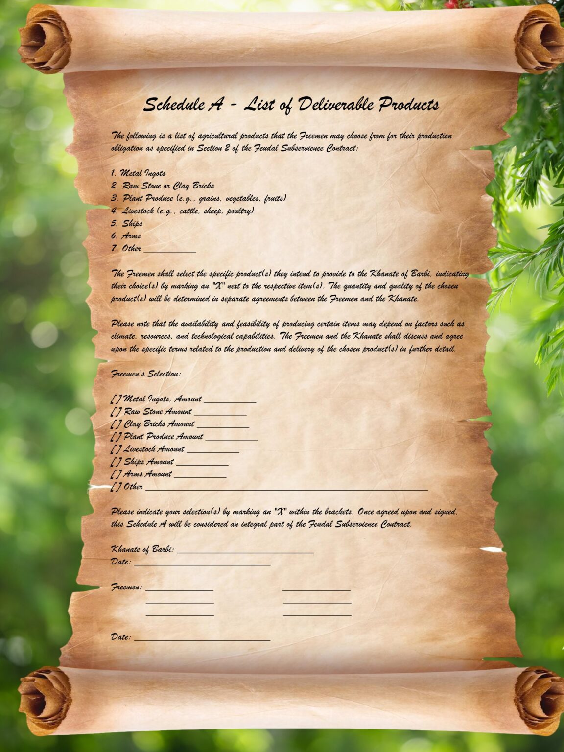 Feudal Contract for Pioneers of the Khanate of Barbi 5e – Grey Dragon World
